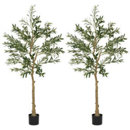 Homcom 2 Pack Indoor Artificial Plants, Faux Potted Silk Olive Trees, 150Cm - thumbnail 2