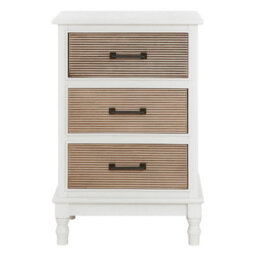 Orsina 3 Drawer White Chest Dresser, Renewable Pine Wood End Table, Shaker-Inspired Design With Contrasting Drawers - thumbnail 1