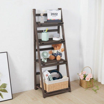 Fativo  4-Tier Ladder Shelf Bookshelf Storage Rack Bookcase With Wood Frame Industrial Style Rustic Brown - image 1