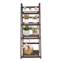 Fativo  4-Tier Ladder Shelf Bookshelf Storage Rack Bookcase With Wood Frame Industrial Style Rustic Brown - thumbnail 8