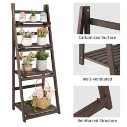 Fativo  4-Tier Ladder Shelf Bookshelf Storage Rack Bookcase With Wood Frame Industrial Style Rustic Brown - thumbnail 4