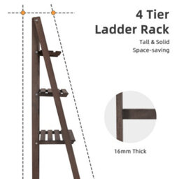 Fativo  4-Tier Ladder Shelf Bookshelf Storage Rack Bookcase With Wood Frame Industrial Style Rustic Brown - thumbnail 5