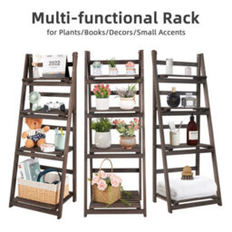 Fativo  4-Tier Ladder Shelf Bookshelf Storage Rack Bookcase With Wood Frame Industrial Style Rustic Brown - thumbnail 6