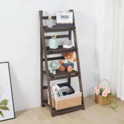 Fativo  4-Tier Ladder Shelf Bookshelf Storage Rack Bookcase With Wood Frame Industrial Style Rustic Brown - thumbnail 1