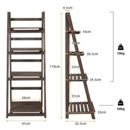 Fativo  4-Tier Ladder Shelf Bookshelf Storage Rack Bookcase With Wood Frame Industrial Style Rustic Brown - thumbnail 2