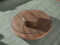 Angel Cerda Stylish Round Tempered Glass And Walnut Coffee Table - thumbnail 7