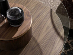 Angel Cerda Stylish Round Tempered Glass And Walnut Coffee Table - thumbnail 4