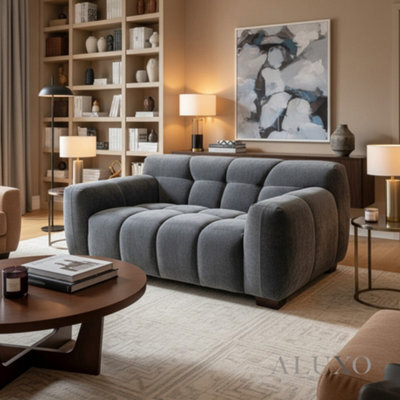 Aluxo Harlem 2 Seater Boucle Sofa Loveseat Grey Steel Medium 5 Year Warranty - image 1