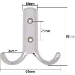 Afit Chrome  Double Twin Robe Hook Coat Hook Modern - 70mm - Pack Of 2 - thumbnail 3