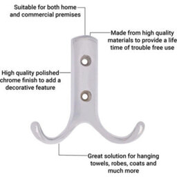 Afit Chrome  Double Twin Robe Hook Coat Hook Modern - 70mm - Pack Of 2 - thumbnail 2