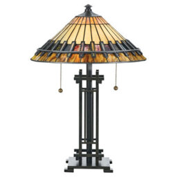 Elegant Tiffany Style 2 Bulb Table Lamp With Vintage Bronze Base And Led E27 Bulbs