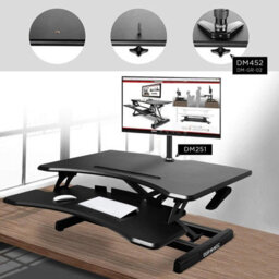 Duronic Dm05D16 Sit-Stand Desk Workstation, Desk Convertor, Manually Height Adjustable 12-43Cm, 77X50Cm Platform - Black - thumbnail 6