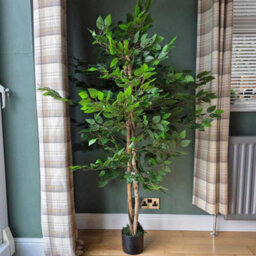 5Ft Artificial Banyan Tree 150Cm With 1008 Green Leaves & Black Pot - thumbnail 3