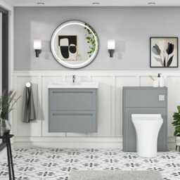 Royal Bathrooms Elmore 600mm Wall Hung 2 Drawer Bathroom Vanity Unit With Traditional Ceramic Basin Sink - Matt Pebble Grey - thumbnail 4