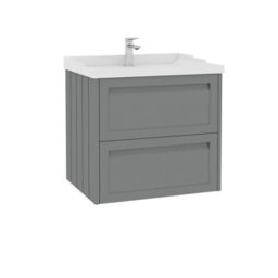 Royal Bathrooms Elmore 600mm Wall Hung 2 Drawer Bathroom Vanity Unit With Traditional Ceramic Basin Sink - Matt Pebble Grey - thumbnail 6