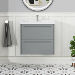 Royal Bathrooms Elmore 600mm Wall Hung 2 Drawer Bathroom Vanity Unit With Traditional Ceramic Basin Sink - Matt Pebble Grey - thumbnail 3