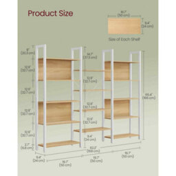 Bookcase With 14 Shelves, Industrial Display Storage Unit, Metal Frame For Living Room And Home Office, Golden Oak And Matte White - thumbnail 2