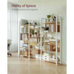 Bookcase With 14 Shelves, Industrial Display Storage Unit, Metal Frame For Living Room And Home Office, Golden Oak And Matte White - thumbnail 3