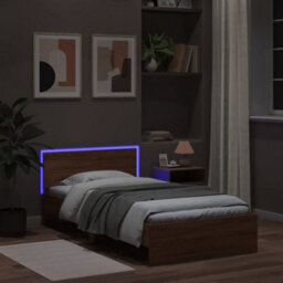 Berkfield Bed Frame Without Mattress With Led Lights Brown Oak 100X200 Cm - thumbnail 4