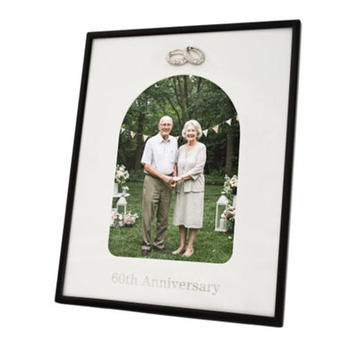 Happy Homewares 60Th Anniversary Matte Black 5X7 Picture Frame With Diamante Rings - image 1
