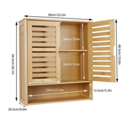Hanging Wall Mounted Bamboo Cabinet Cupboard Wooden Bathroom Shelves - thumbnail 2