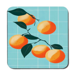 Benjamin Tate Design Turquoise Grid Citrus Placemat And Coaster Set In Trend Designer Artwork Wood Base Limited Edition - thumbnail 3