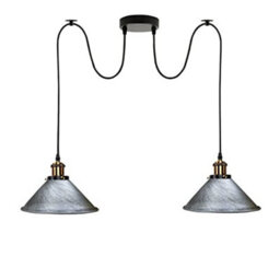 2 Head Spider Light With 2M Adjustable Cables, Vintage 22Cm Metal Brushed Silver Shade Pendant Lamp Fixture For  Indoor Lighting - thumbnail 1