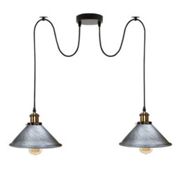 2 Head Spider Light With 2M Adjustable Cables, Vintage 22Cm Metal Brushed Silver Shade Pendant Lamp Fixture For  Indoor Lighting - thumbnail 6