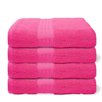 Ohs 4 Pack Of 100% Cotton Bath Sheet, 90 X 150Cm - Bright Pink - image 1