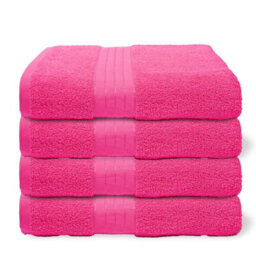 Ohs 4 Pack Of 100% Cotton Bath Sheet, 90 X 150Cm - Bright Pink - thumbnail 1