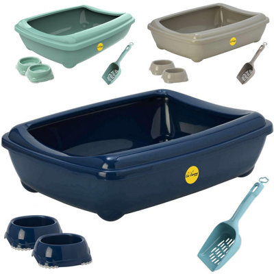 Cat Centre.Direct Cat Centre Jumbo Open Litter Tray With Scoop And X2 0.3L Smarty Bowls In Dark Blue - image 1