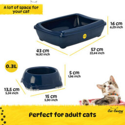 Cat Centre.Direct Cat Centre Jumbo Open Litter Tray With Scoop And X2 0.3L Smarty Bowls In Dark Blue - thumbnail 3