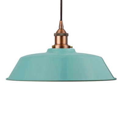 Duck Egg Blue Chancery Painted Dome Pendant Light With Matt Antique Copper Lamp Holder And Black Round Cable - Se Home - image 1