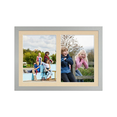 AK Frames 20X14 Silver Modern Multi Photo Frame With Ivory Mount - Holds 2 Apertures (2X) A4 Photos - image 1