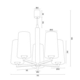Luminosa Lighting Luminosa Camelot Multi Arm Pendant Ceiling 5 Light Chrome Base, Glass Opal Matt - thumbnail 3