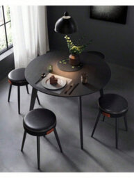 LEDREM Collection - Dining Stools Set Of 2, Upholstered Kitchen Stools, Synthetic Leather With Stitching, 48.2 Cm Tall, Ink Black - thumbnail 2
