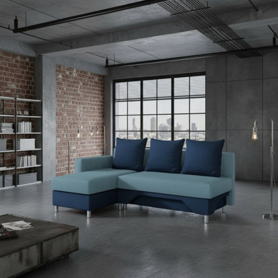 Tom M Corner Sofa Bed Has Sleep Function Chipboard Frame Hr Foam Bonell Springs Storage Light Blue And Blue Left - image 1