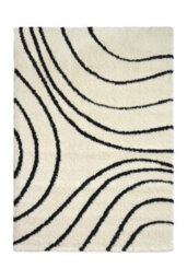 Melrose Shaggy Iso Ivory Patterned Black Wave Lines Indoor Medium Area Rug 120/170Cm - thumbnail 4