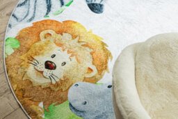 RugsX Bambino 54090 Round Washing Carpet Animals, Africa For Children Anti-Slip - White Circle 160 Cm - thumbnail 5