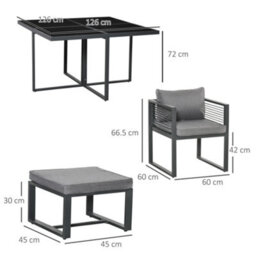 Outsunny 8 Seater Aluminium Garden Dining Cube Set W/ 4 Chairs 4 Footstools - thumbnail 3
