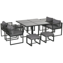 Outsunny 8 Seater Aluminium Garden Dining Cube Set W/ 4 Chairs 4 Footstools - thumbnail 2