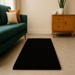 Uetian Black Shaggy Rug 80X150Cm With 5Cm Thick Pile Soft Modern Floor Carpet - thumbnail 1