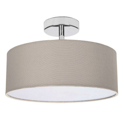 Happy Homewares Contemporary Grey Linen Fabric Semi Flush Ceiling Light Fixture With Diffuser - image 1