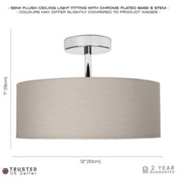 Happy Homewares Contemporary Grey Linen Fabric Semi Flush Ceiling Light Fixture With Diffuser - thumbnail 7