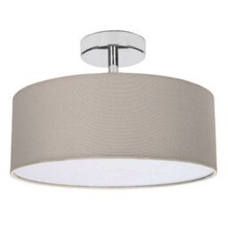 Happy Homewares Contemporary Grey Linen Fabric Semi Flush Ceiling Light Fixture With Diffuser