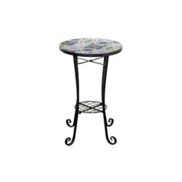 Shatchi 35Cm Mosaic Plant Stand And Side Table With Ceramic Tile Top For Indoor And Outdoor Use