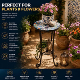 Shatchi 35Cm Mosaic Plant Stand And Side Table With Ceramic Tile Top For Indoor And Outdoor Use - thumbnail 7