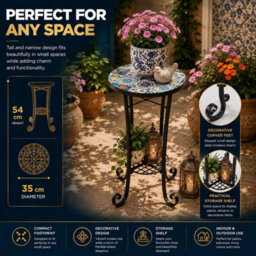 Shatchi 35Cm Mosaic Plant Stand And Side Table With Ceramic Tile Top For Indoor And Outdoor Use - thumbnail 8