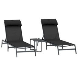 Walplus Sunloungers With Table 2-Person 3 Pcs Black And Anthracite - thumbnail 2