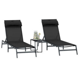 Walplus Sunloungers With Table 2-Person 3 Pcs Black And Anthracite - thumbnail 3
